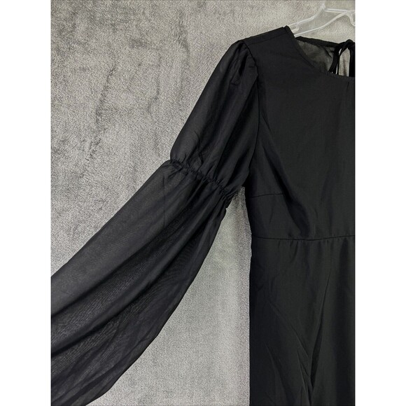 Divided H&M Small Black Long Bell Sleeve Open Tied Back Dress Sheath Witchy Goth - Picture 5 of 14